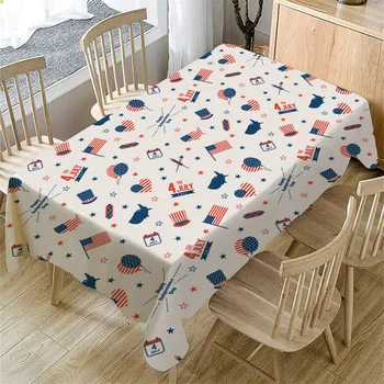 

ISHOWTIENDA Independence Day Table Cloth non-slip Linen Tablecloth Kitchen Decor Dining Table Cover dustproof