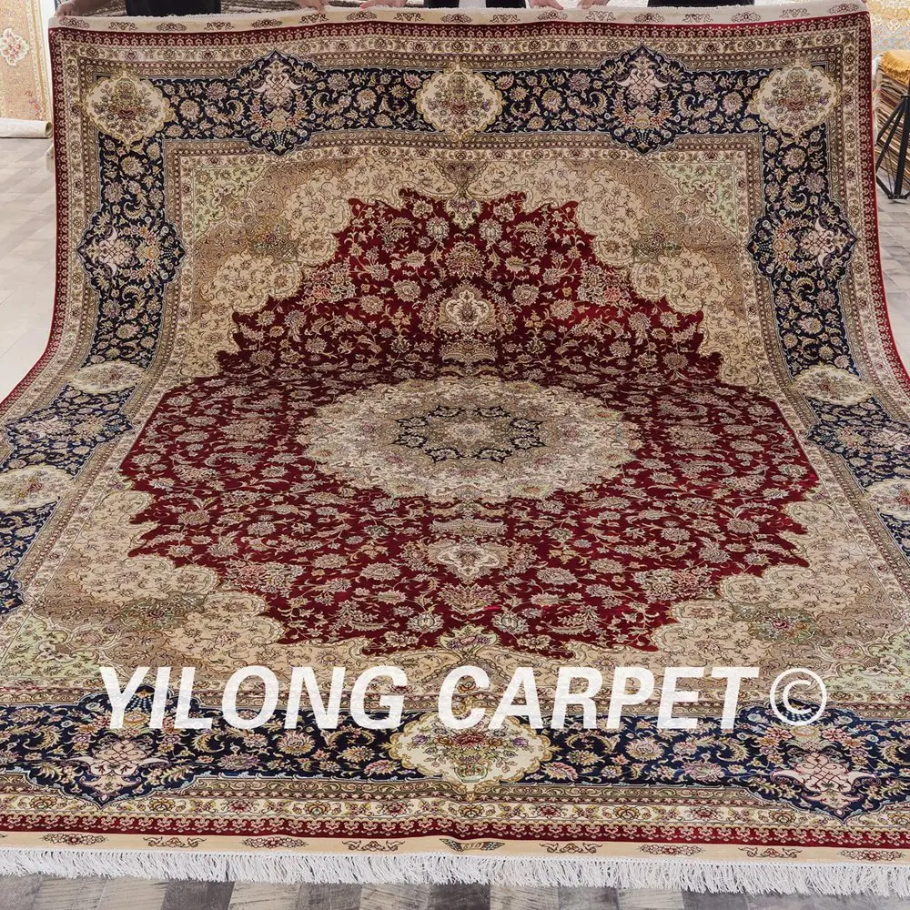 

Yilong 9'x12' Handwoven Traditional Turkish Rugs Exquisite Persian Red Silk Carpet (SL180A9x12)