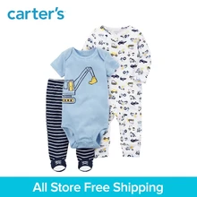 3pcs clothing sets construction print bodysuit stripes footed pants Carter’s baby Boy soft cotton Spring & Fall 126H334