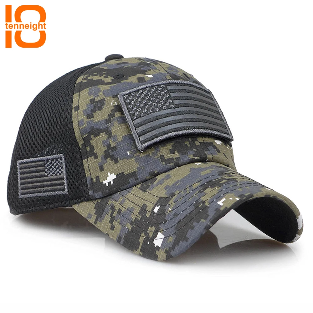 USA American Flag Patch Hat US Military Detachable Baseball Cap Digital Camo U.S