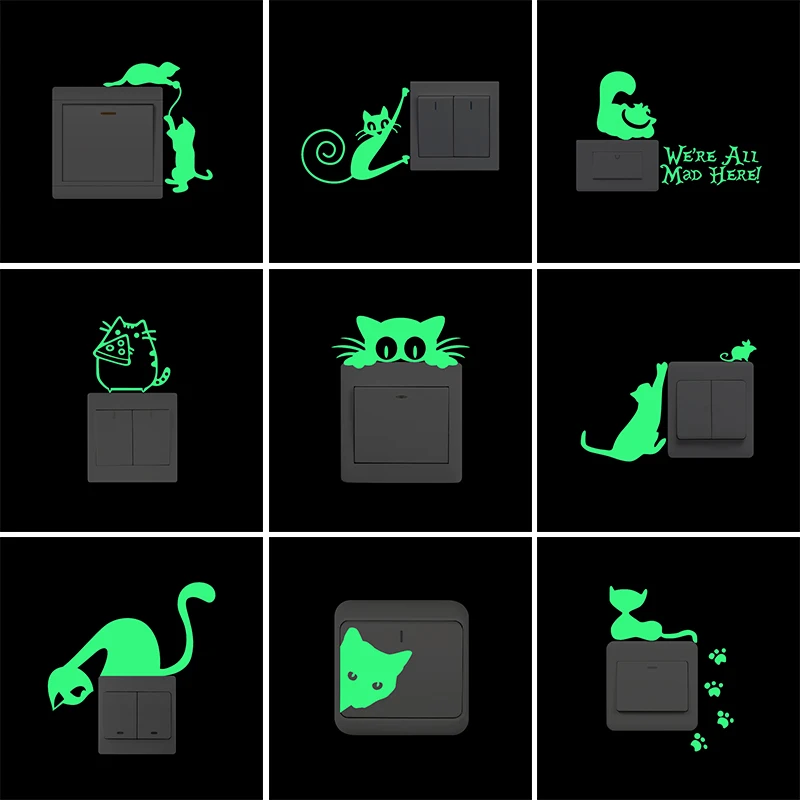 

Cute Cat Luminous Switch Sticker Creative Cartoon Kitten Animal Glow in the Dark Wall Stickers for Kids Room Bedroom Home Decor