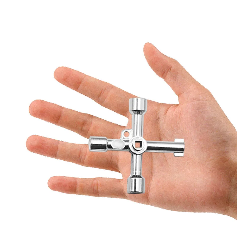 4 Way Universal Cross Triangle Wrench KEY for Train Electrical Elevator Cabinet Valve Alloy Triangle 4