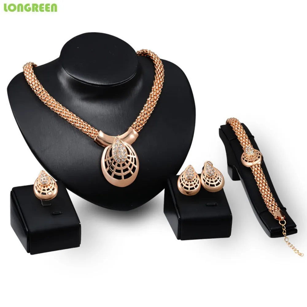 

Exaggeration Alloy Zircon Necklace Earrings Gold Wedding Bridal Jewelry Sets For Women Indian Dubai Jewelry Sets Ensemble Bijou