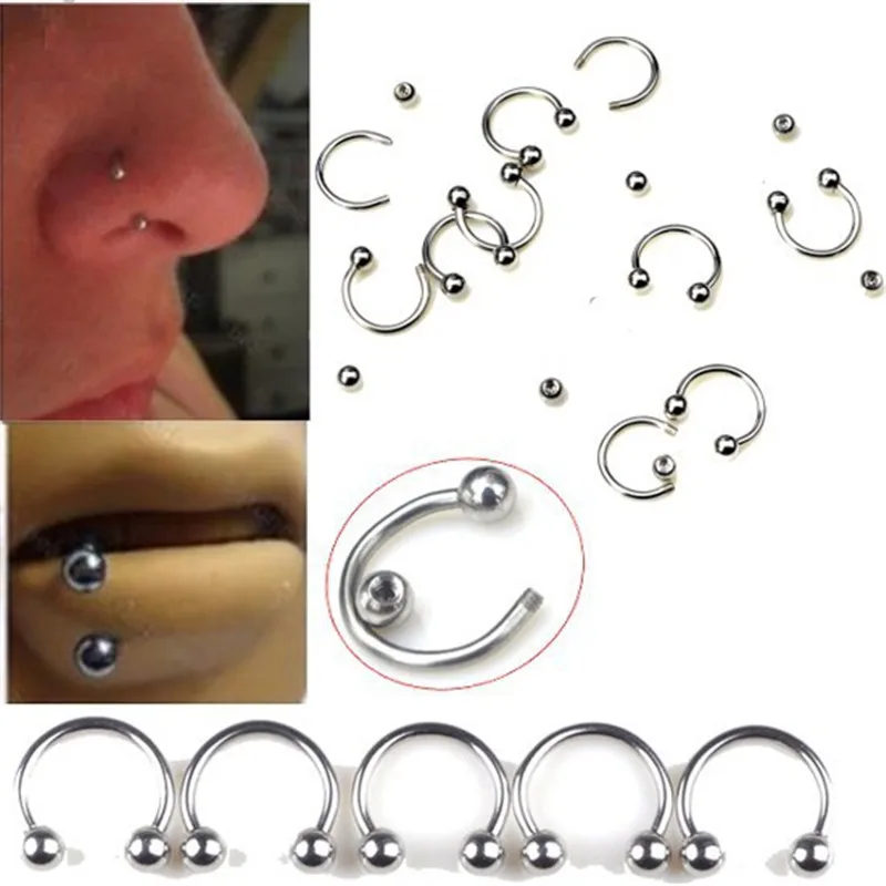 

10Pcs/Lot 316L Surgical Stainless Steel Circular Barbells Horseshoe 18g Lip Ring Eyebrow Nose Studs Body Piercing Jewelry