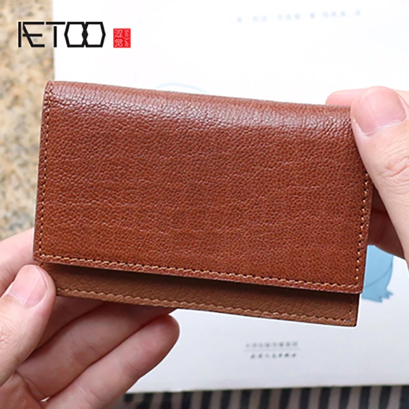 

AETOO Head cowhide credit card pack men's leather Embossing driver's license card bag female wallet