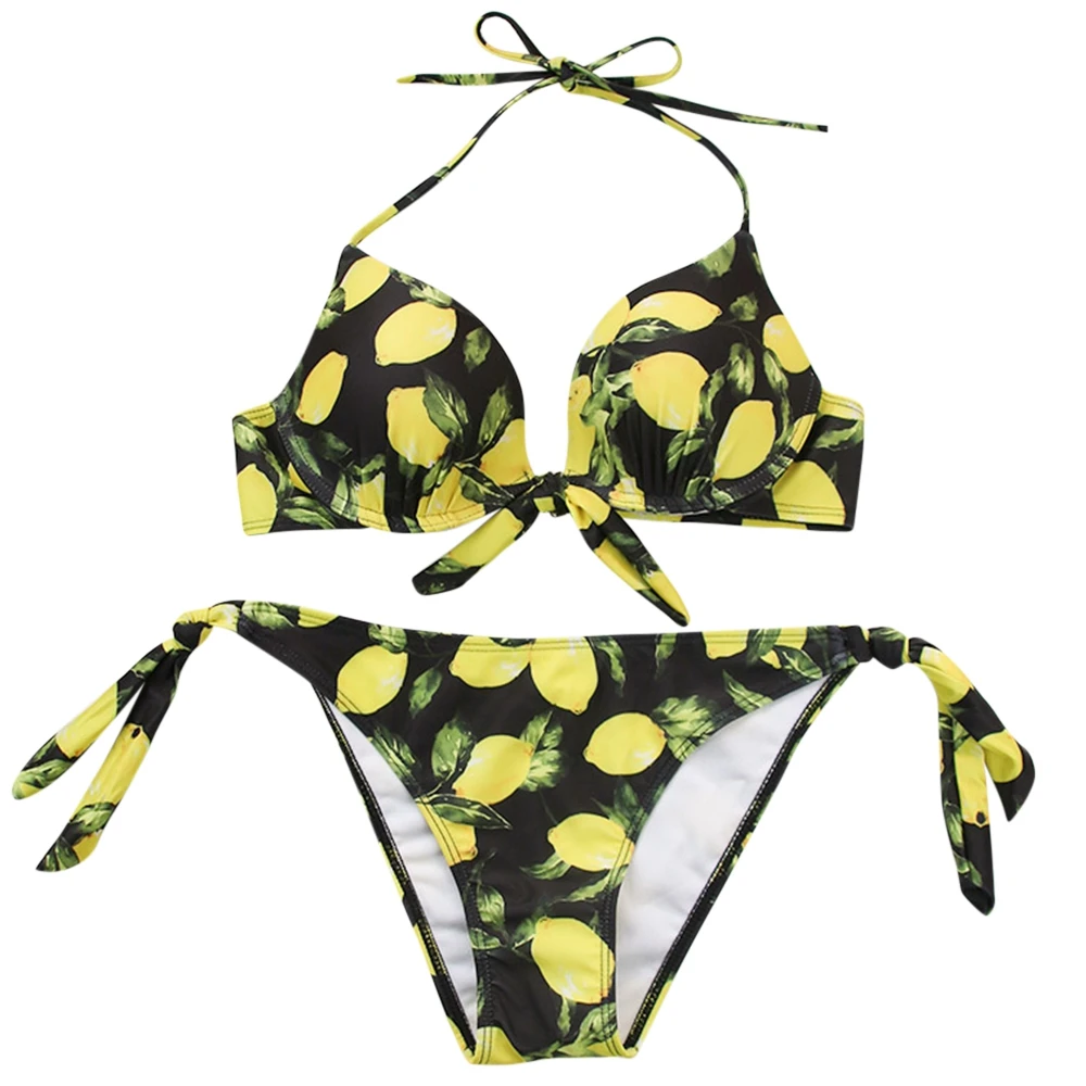 

Bikini Halter Biquini Swimsuit Summer 2019 Sexy Lemon Print Bikini Set Swimwear Beach Bathing Suit maillot de bain