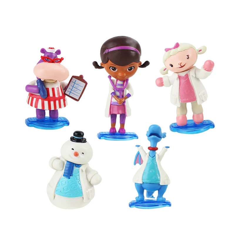 

5pcs/lot Doc McStuffins Action Figure Doctor McStuffins Lambie Sheep Stuffy Dragon Hallie Hippo Chilly Snowman Model Toys