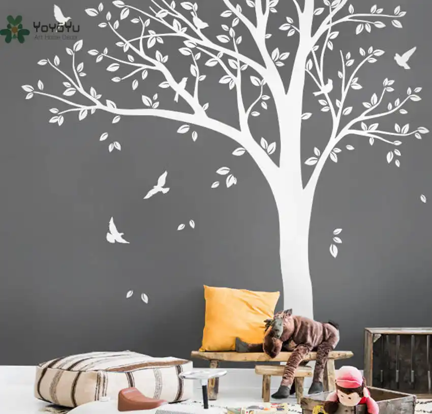 Wall Decal Vinyl Sticker Nursery Large White Tree Bird Art Tree Bird Wall Art