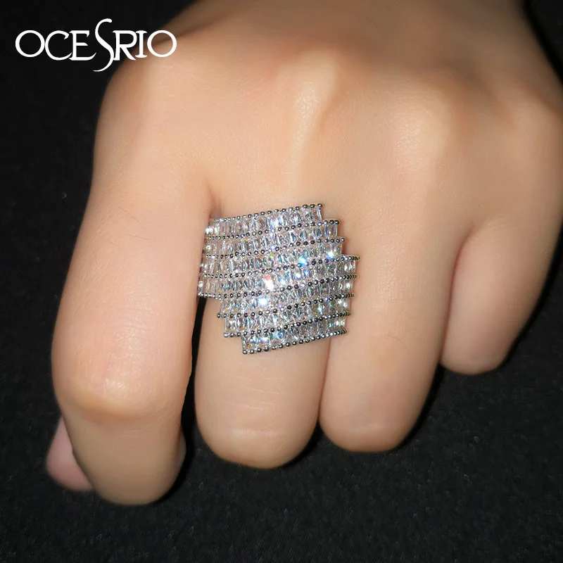 

OCESRIO New 2019 and Pave Wave Big Rings for Women Ladies Dress Silver Cubic Zirconia Engagement Rings Women Jewelry rig-f82