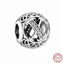 Алфавит 'Х' бусины в винтажном стиле шрифт ясно CZ для женщин ювелирных изделий DIY Fit PANDORA талисманы Серебро 925 LE015-X