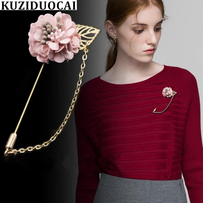 

Kuziduocai New Fashion Accessories Jewelry Chain Leaves Flower Stamen Bisuteria Hijab Pins Brooches Pins For Women Girls Z-25