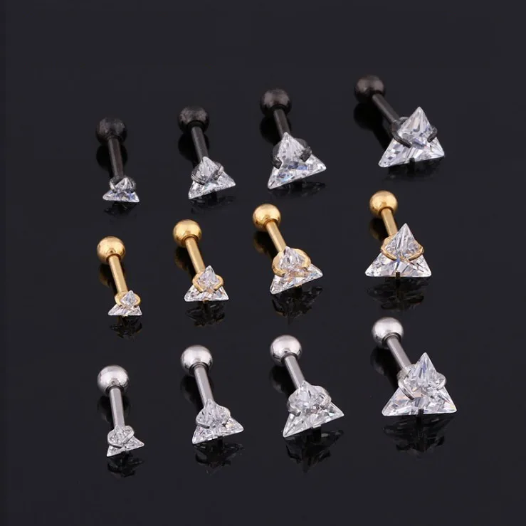 

Titanium Steel White Zircon Earrings for Women Girl Screw Ear Studs triangle crystal stainless steel stud earring male jewelry