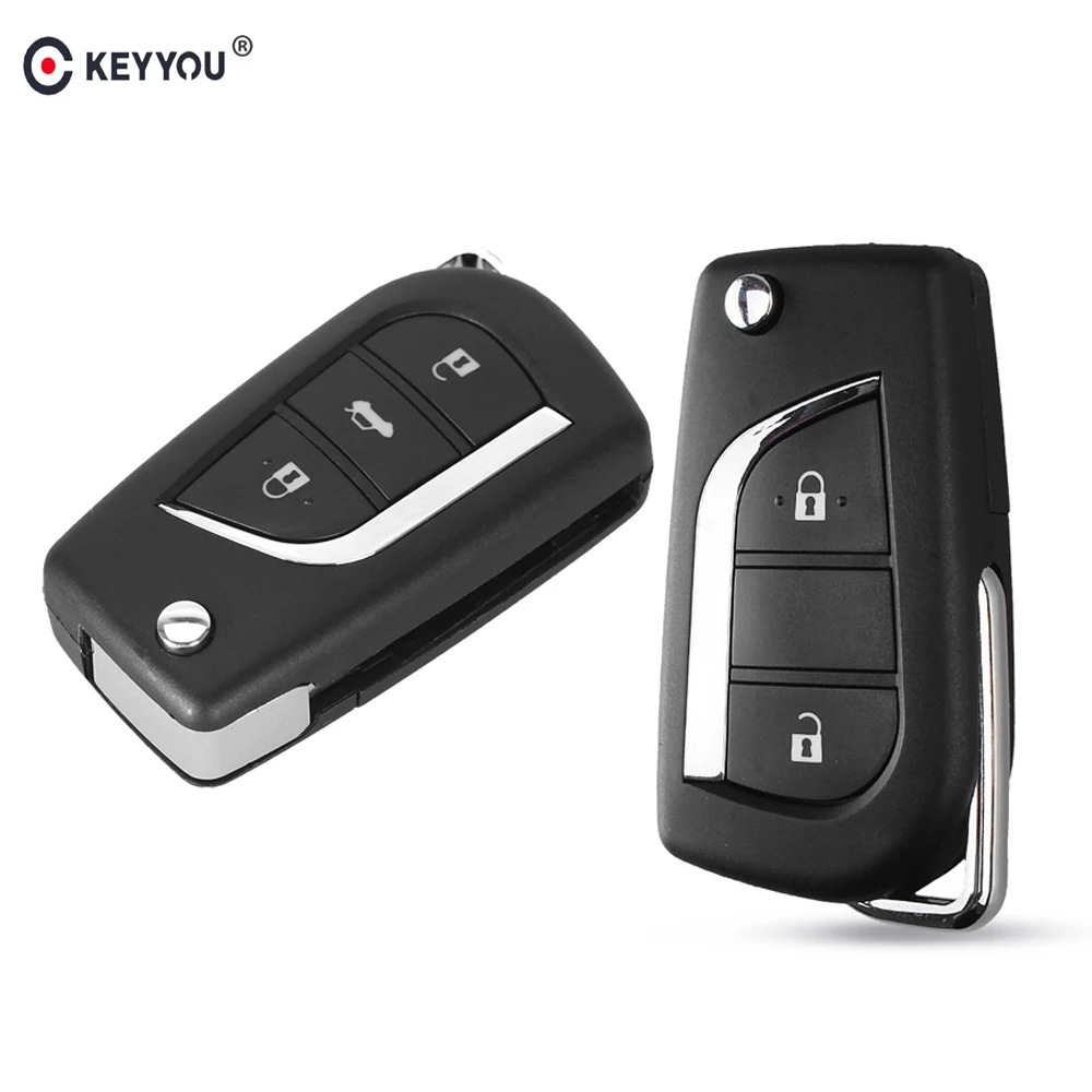 

KEYYOU 3 Buttons Folding Flip Key Shell Remote Car Key Case Blank For Toyota Corolla EX New VIOS Key Fob with Toy43 Uncut Blade