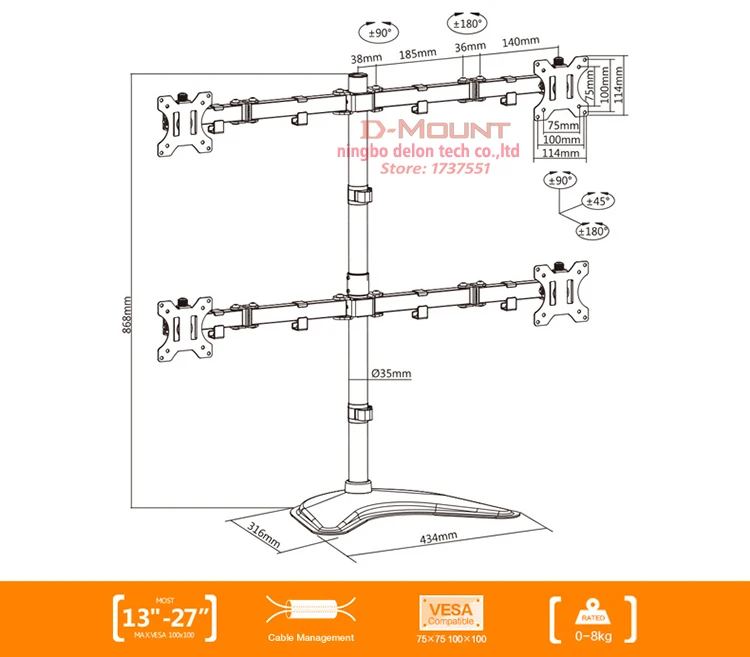 four screen 360 rotate big base full motion 10"-27" 8kg lcd tv table mount 4 monitor desktop support screen bracket stand holder