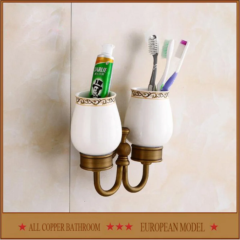 Free shipping all copper antique Toothbrush cup toothbrush rack double