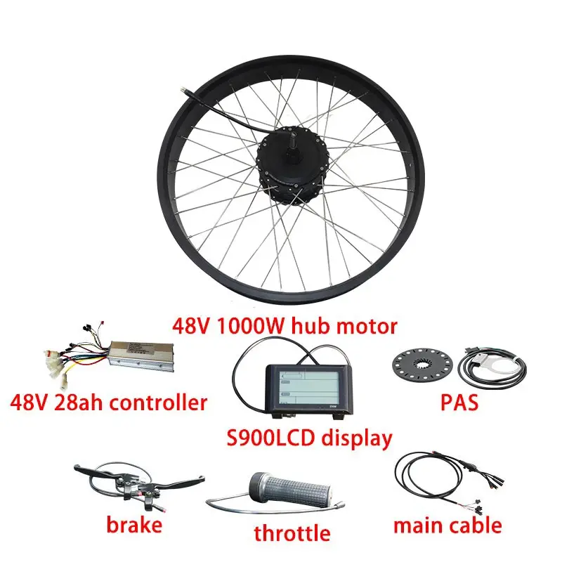 Cheap 4.0 Fat Bike Electric Bike Kit 48V 1000W Powerful Rear Drive 20" 26" Brushless Gear Hub Motor Wheel Ebike E bike Conversion Kit 3