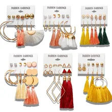 DIEZI, дизайн, длинные серьги-гвоздики с кисточками, Комплект сережек для женщин и девочек,, богемные серьги в виде цветка и сердца, тканевые женские модные ювелирные изделия