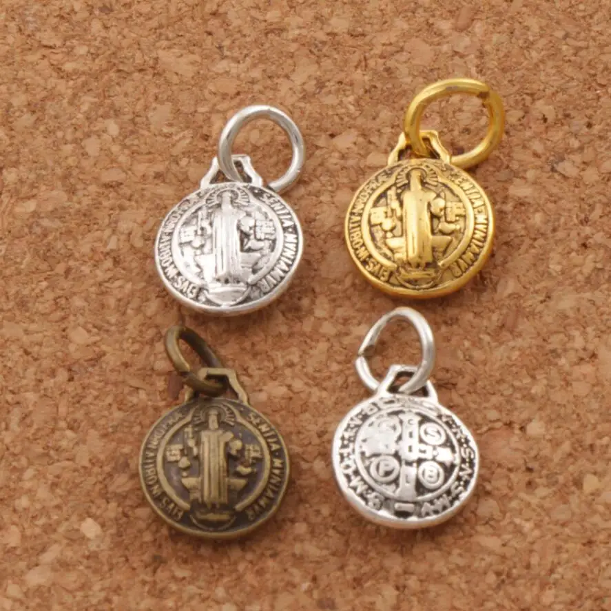 

3D Saint Benedict Medal Cross Charm Beads the Protector 12X10mm 21PCS Antique Silver/Bronze/Gold Pendants T1765