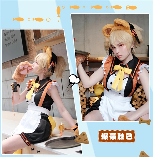 

My Hero Academia Maid Coffee Shop Bakugou Katsuki Cosplay Costume Cat Maid Dress Free Shipping