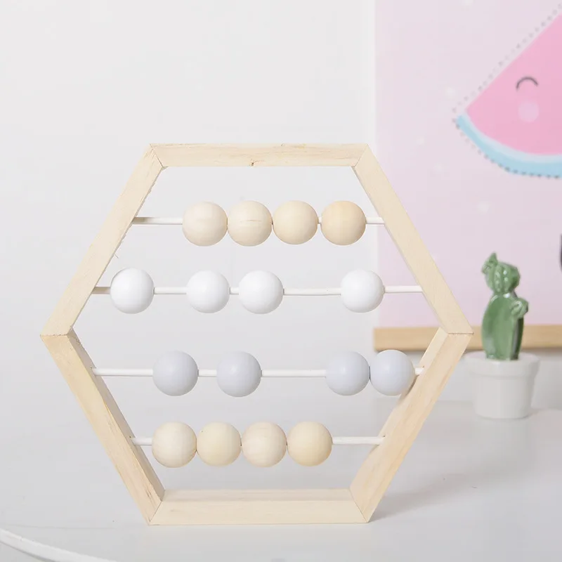 

Nordic Style Nursery Natural Wooden Abacus With beads Craft Baby Learning Educational Toys Scandinavian Style Baby Room Decor