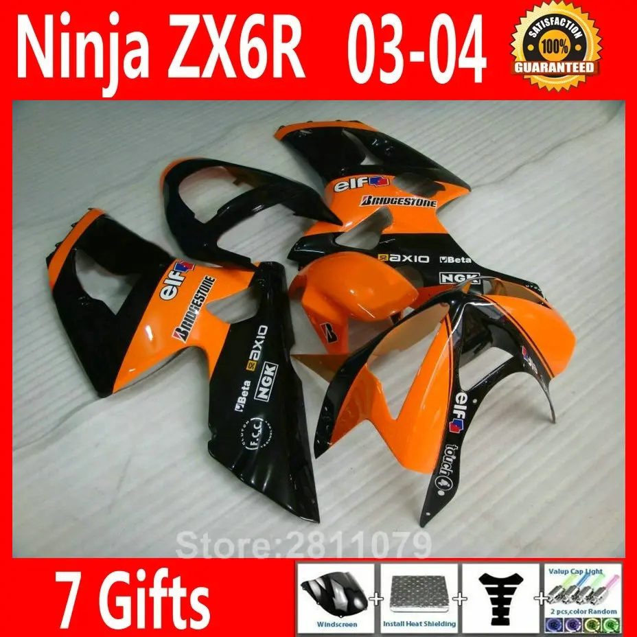 Injection Molded Fairing Kit For Kawasaki Ninja Zx6r 2003 2004 Orange
