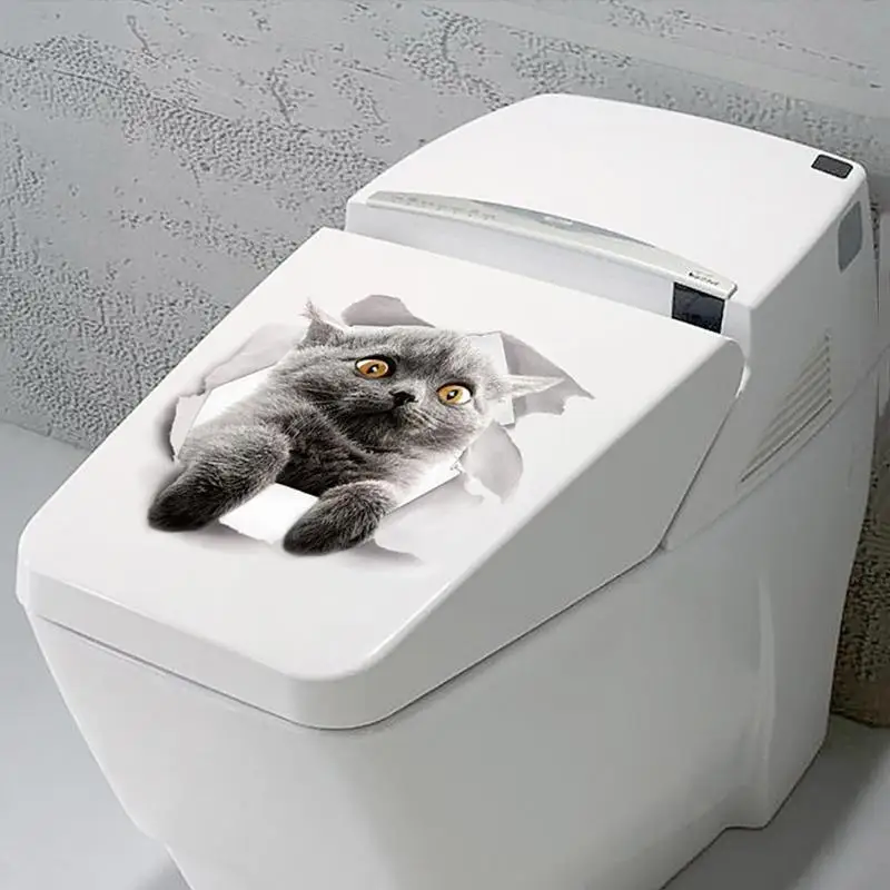 3D стикер на стену с изображением кошек, наклейки на туалет с отверстием для просмотра, яркие собаки, ванная комната, украшение для дома, виниловые художественные наклейки с изображением животных, наклейки на стену