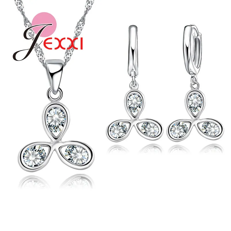 Persönlichkeit Design 925 Sterling Silber Drei Blätter Anhänger Halskette Ohrringe für Frauen Brincos Bijoux Schmuck Sets