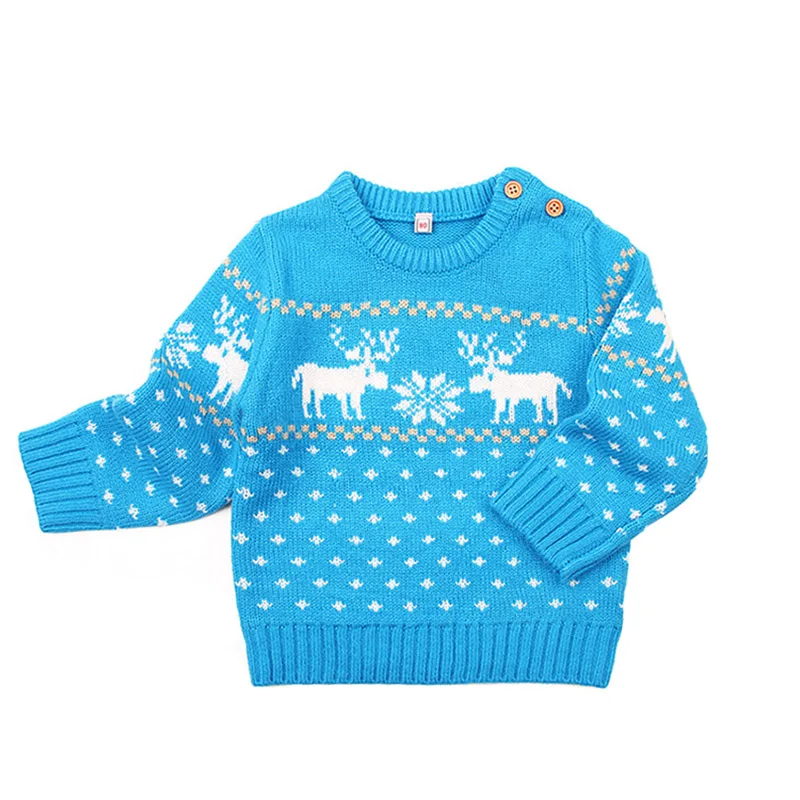 Детские теплые Вязание свитер с оленьим узором, пуловеры с длинными рукавами, Одежда для новорожденных зима-осень для мальчиков и девочек, вязаные Костюмы CL5192 - Цвет: Blue