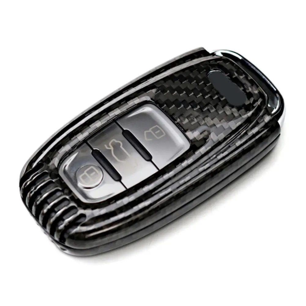 

BBQ@FUKA  3Buttons Car Smart Remote Key Fob Shell Case Key Holder Real Carbon Fiber Fit For Audi A3 A4 A5 A6 A8 S4 S5 S6 Q7 R8