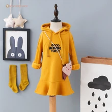 

Girls dress 2018 autumn and winter new long-sleeved tops children's wear hooded padded sweater add soft nap children clothes