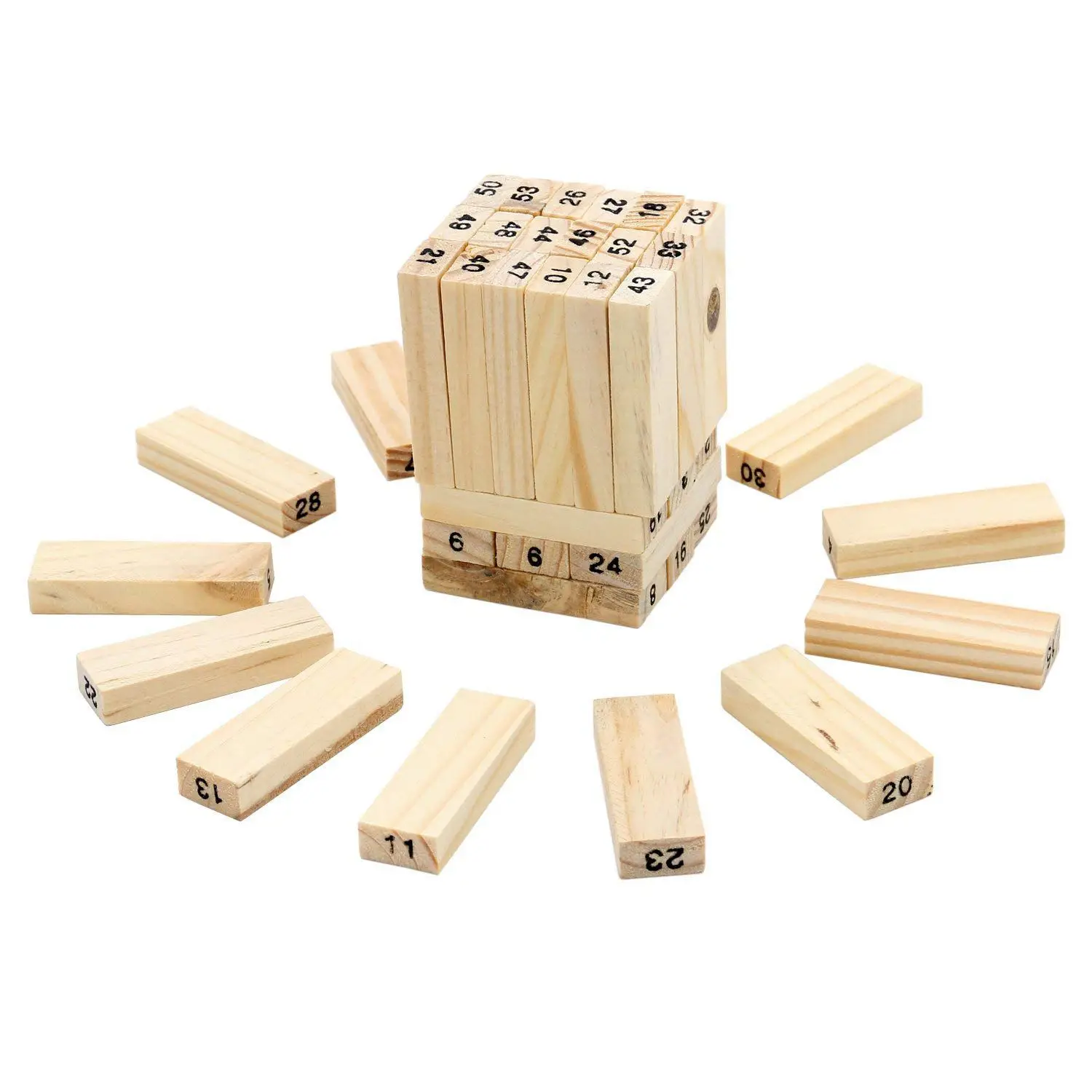 54 Pieces Wooden Block Stacking Game with Numbers and Dicein Wooden