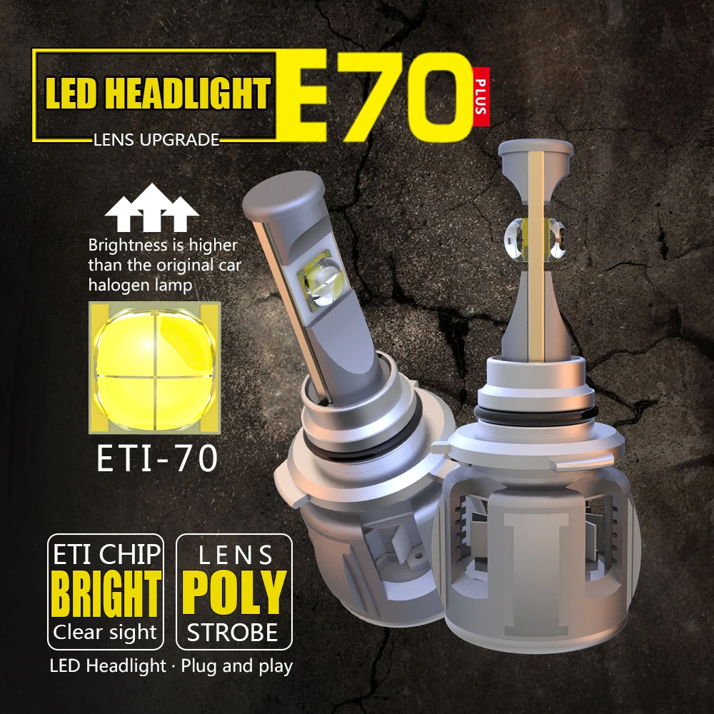 

E70 ETI CSP Chips 9005 9006 Car LED Headlight Bulbs High Low Beam Head Lamps 50W 8000LM 6000K 24V X70