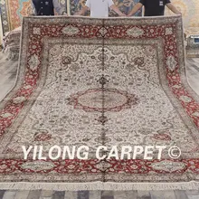 Yilong 10'x14' восточные персидские цветочные шелковые ковры украшение для дома в классическом стиле Бежевый Шелковый ручной ковер(ZW002M10x14