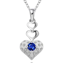 N640 стерлингового серебра 925 sweet heart с двойной малый сердце долго тег синий кристалл женщины свадьба изысканные модные украшения