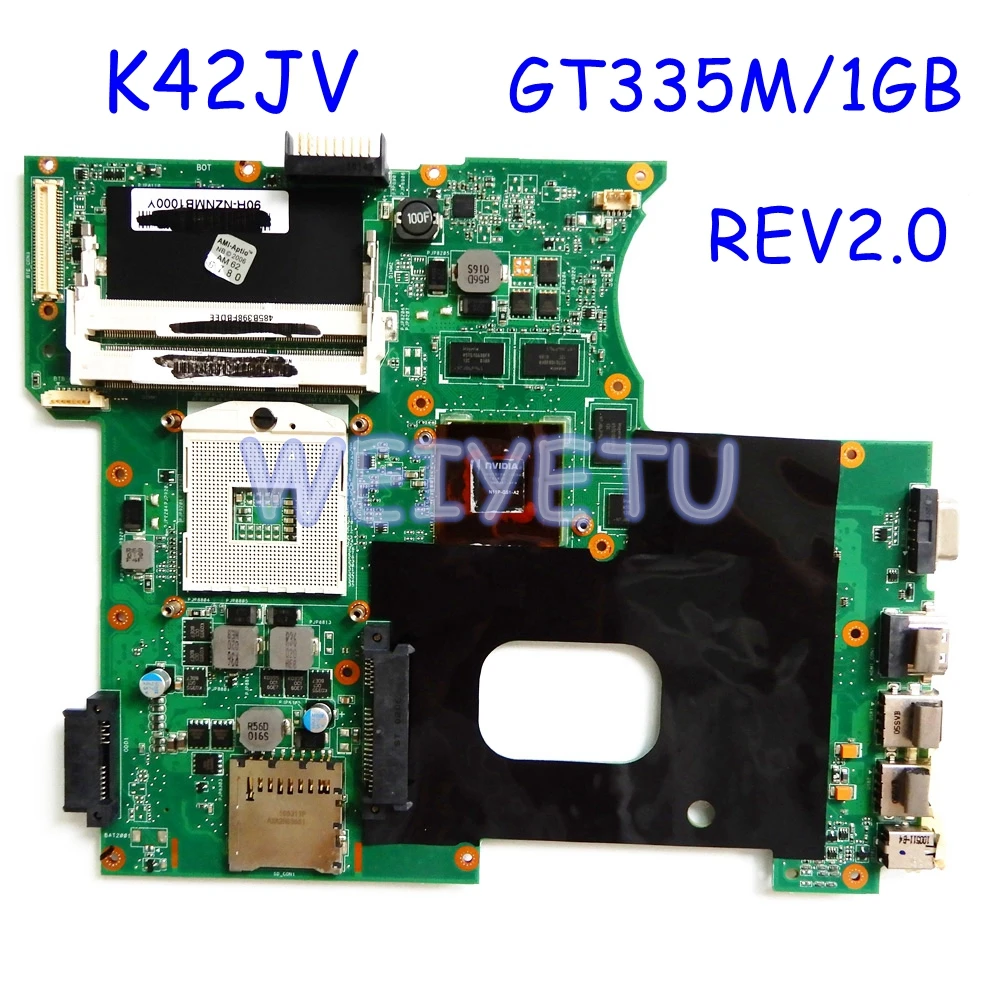

K42JV Motherboard 8*memory GT335M For ASUS K42JV A42J K42J X42J A40J DDR3 HM55 Laptop Mainboard REV2.0 Tested