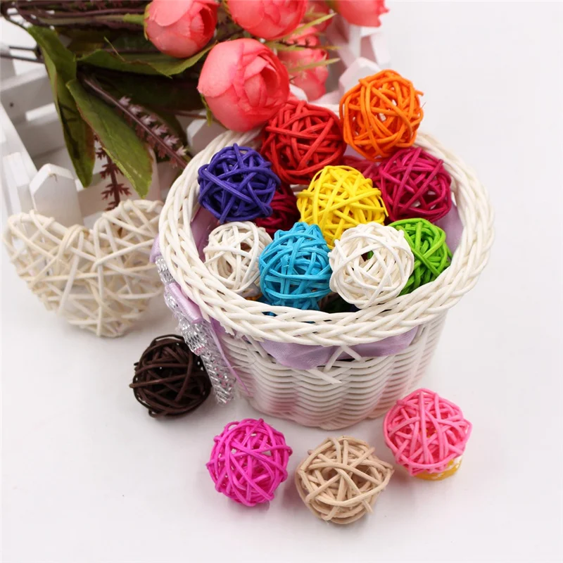 10pcs/lot 3cm Rattan Ball Craft Wedding Birthday Party Christmas Home Decorations DIY Ornaments New Year Festival Decor 62479