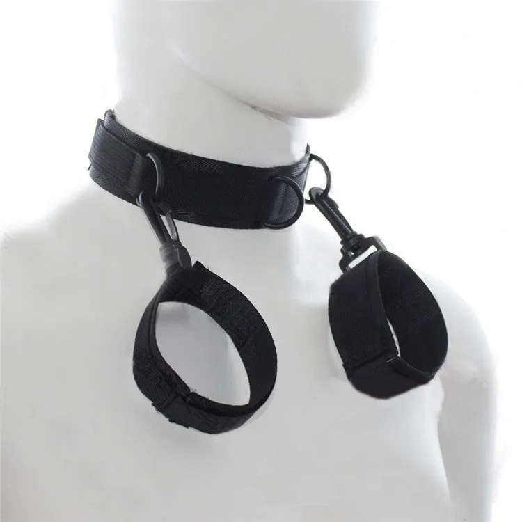 Sex Toys For Couple Adult Games,Black Nylon Strap Neck Collar To Hand Cuffs Sex Fetish Bondage Restraint Sex Products