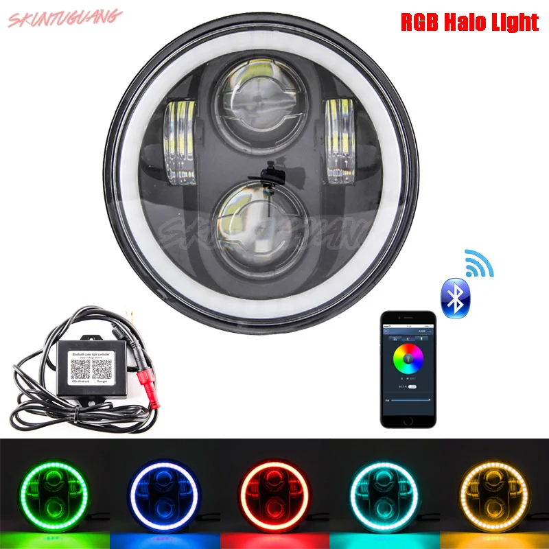 5.75 inch LED Headlight 40W RGB Halo Ring Lamp with Bluetooth APP