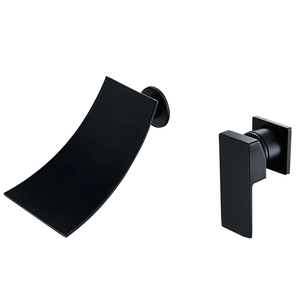 صنبور حوض استحمام كروم/أسود النحاس الحائط شلال حمام صنبور صنبور الغرور بالوعة صنبور حوض خلاط