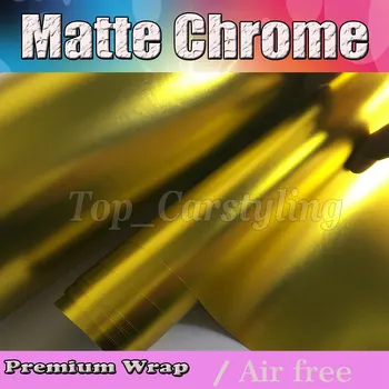 

Luxury Gold Satin Chrome Vinyl Car Wrap Film For Vehicle Cover With Air Release matt chrome Foile 1.52x20m/ 4.98x66ft / roll