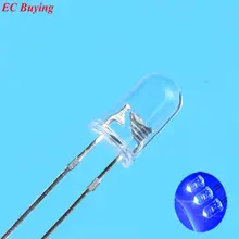 5 мм синий светодиодный светильник с круглым светодиодом, Прозрачный Ультра яркий светильник с бусинами, плагином, набор для самостоятельной сборки, практичный широкий угол, 5 мм, 10 шт./партия