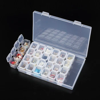 

Clear Plastic 28 Slots Jewelry Organizer Holder Beads Storage Box Women Rhinestone Nail Art Tools Case Display Stand