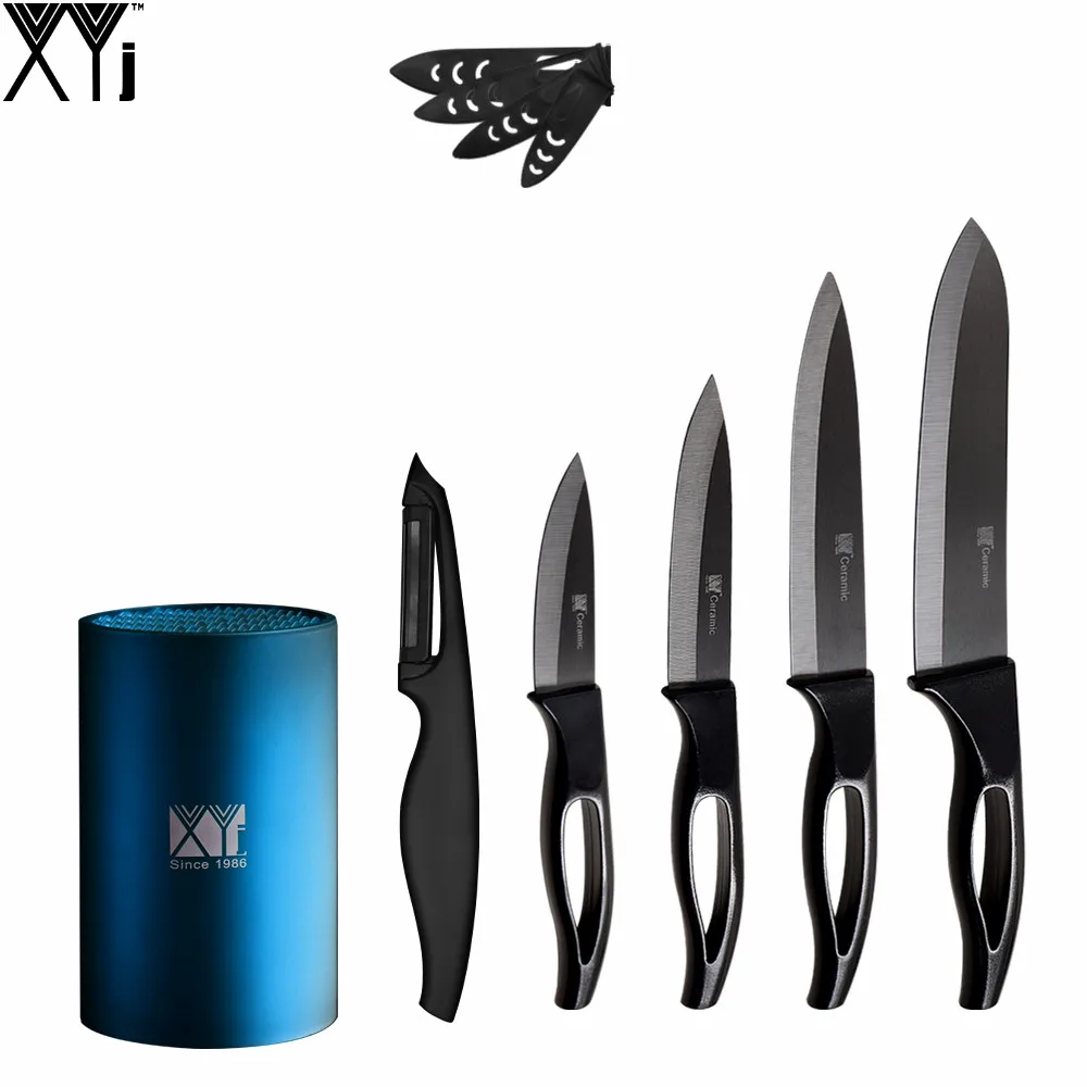 

Blue 6" Durable Kitchen Knife Stand + Sharp Peeler + 6" Chef 5" Sciling 4" Utility 3" Paring Ceramic Knife XYJ Brand Hot Sale