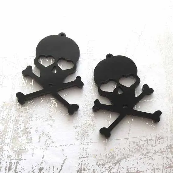 

Small Black Skull and Crossbones -charms, earrings, laser cut acrylic, kitsch
