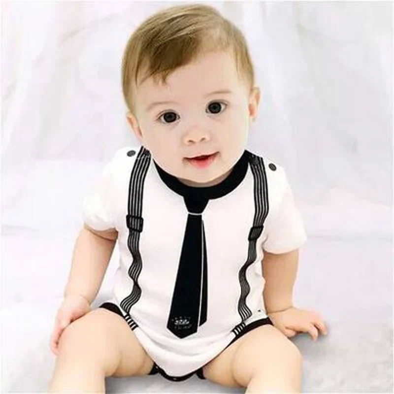 New Summer Baby Boy Cotton Bodysuit Black White Tie Gentry Body 1piece