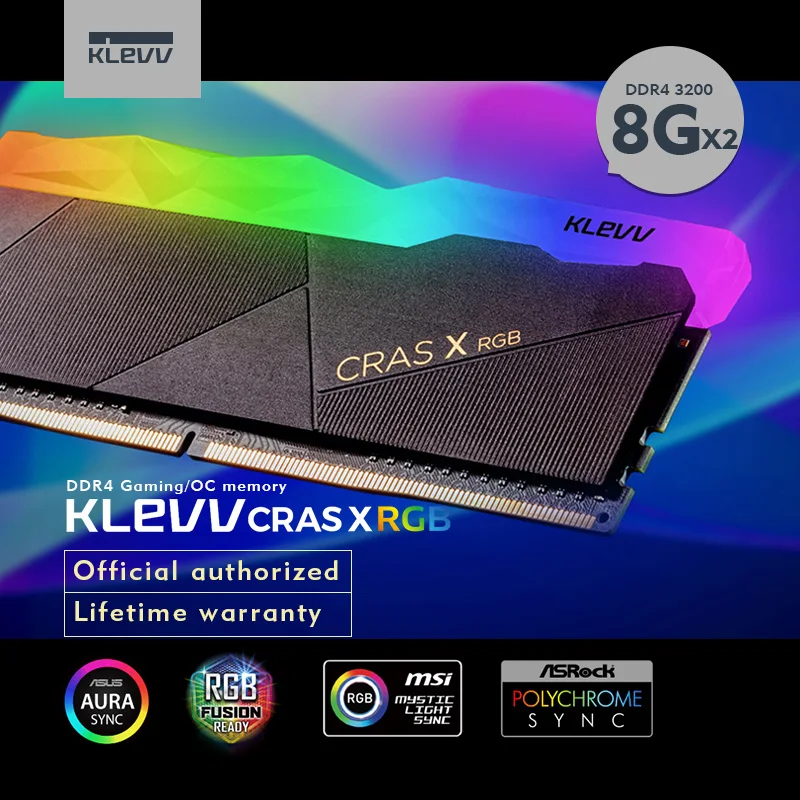 Klevv CRAS-X, 32 ГБ, 16 ГБ, память для ПК, память, модуль, настольный компьютер, DDR4, XMP, 2,0, PC4, 3200 МГц, 3200 ram, 8 гбx2 = 16 ГБ, RGB ram, 1,35 в