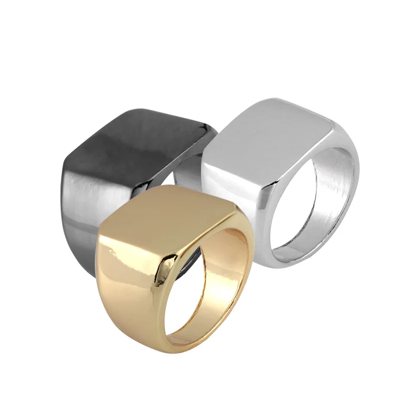 

Simple Punk Black/Gold/Silver Square Ring New Brand Men Width Signet Polished Finger Rings Shellhard Unisex Rock Ring Jewelry