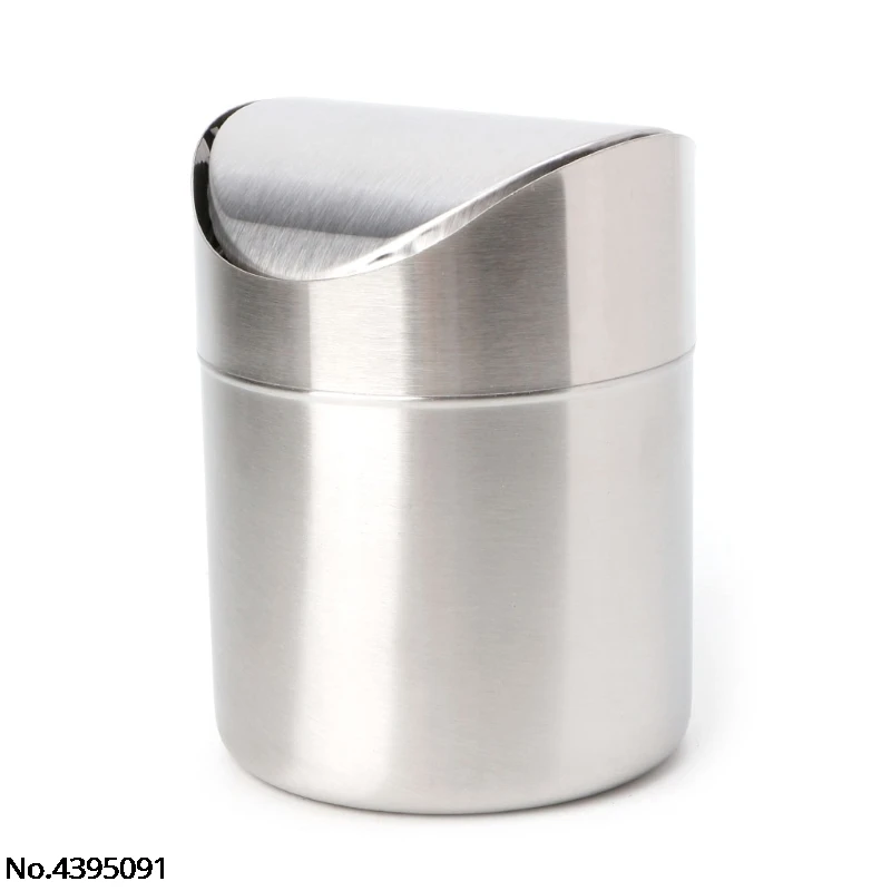

Stainless Steel Desk Trash Bin Countertop Waste Can With Swing Lid 1.5 L