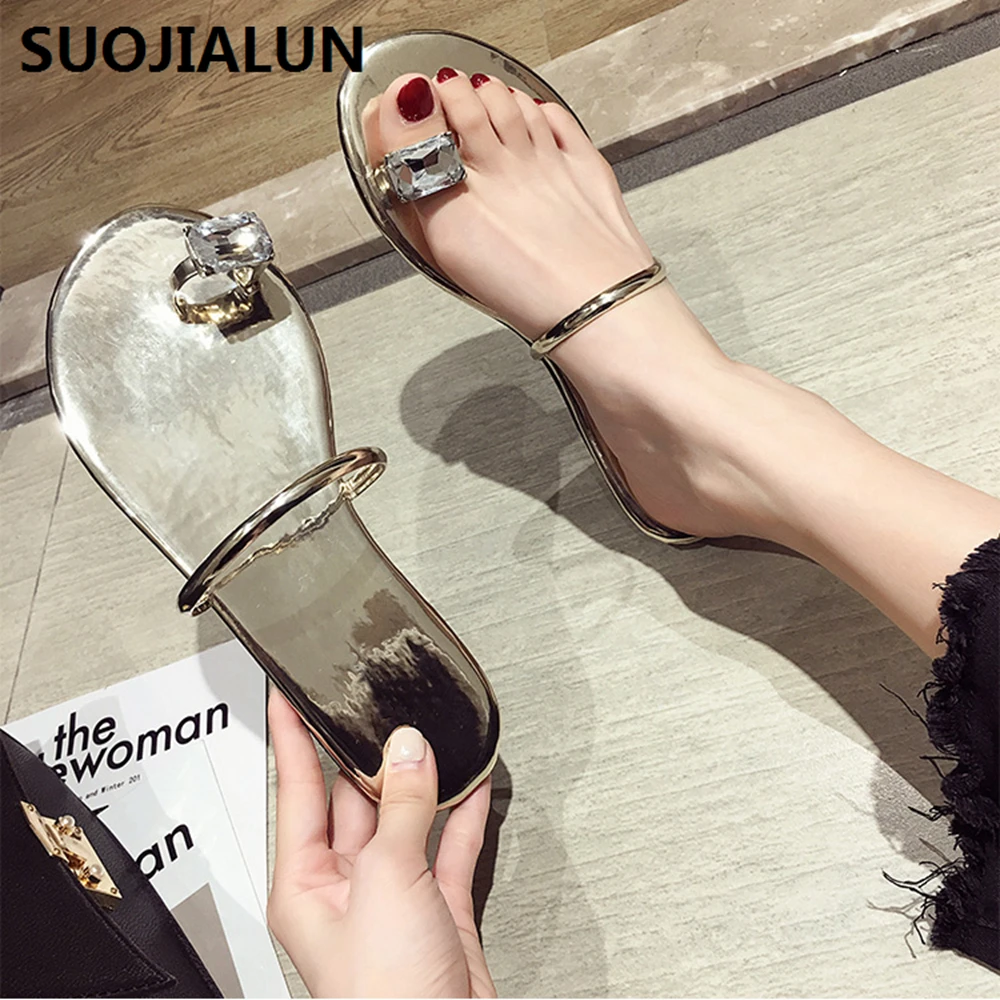

2019 Women Slippers Crystal Diamond Flat Casual Slippers Beach Flip Flops Summer Women Slip On Shoes