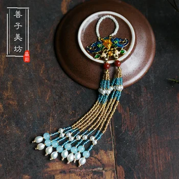 

Chinese style handmade vintage tassel Cloisonne pearl gold beading charms kimono/cheongsam accessories Pendant Dress decoration